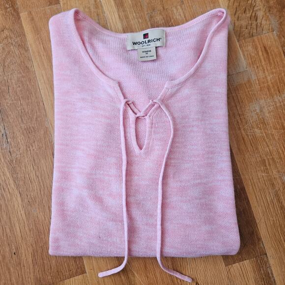 Woolrich Women's Ramie Cotton Blend Sweater Petal Pink Tie Neck Lightweight M - Picture 12 of 12